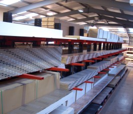 Laminates can be stored at high levels on Cantilever Racking maximising available warehouse area