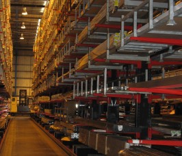 High Bay Guided Aisle Cantilever Racking The Window and Conservatory sector utilise High Bay Cantilever Racking with Giude Rails for Specialist Trucks