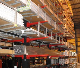 Cantilever Racking with additional End Stops Aluminium Profiles stored on Cantilever Racking with additional End stops for retention of unbanded items