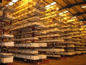 Cantilever Racks for PVCu Extrusions PVCu Extrusions for the Windows Industry stored on Stakapal Cantilever Racking