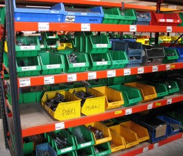 Widespan Shelving Displaying Plastic Picking Bins Widespan Shelving Racking with a selection of fixtures and fixings stored in Plastic Bins