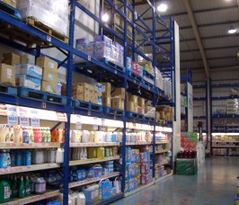 Typical Cash and Carry Self Selection Trade Merchandising Racks Stakapal manufacture bespoke merchandising storage and selection solutions for the Food Trade