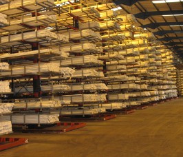 Cantilever Racking for PVCu Profile storage and selectivity PVCu Extrusions for the Window Industry stored on High Bay Cantilever Racks