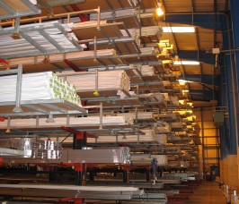 PVCu Extrusions stored on Cantilever Rack with specialist retainer stops As bespoke manufacturers Stakapal offer the option of Cantilever Racking with additional End Stops