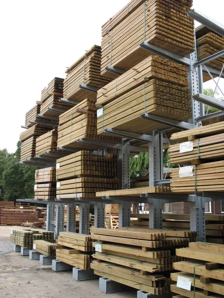 Carcassing Timber is traditionally stored externally on Galvanised Cantilever Racking