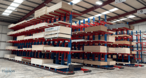 Cantilever racking in panel product warehouse